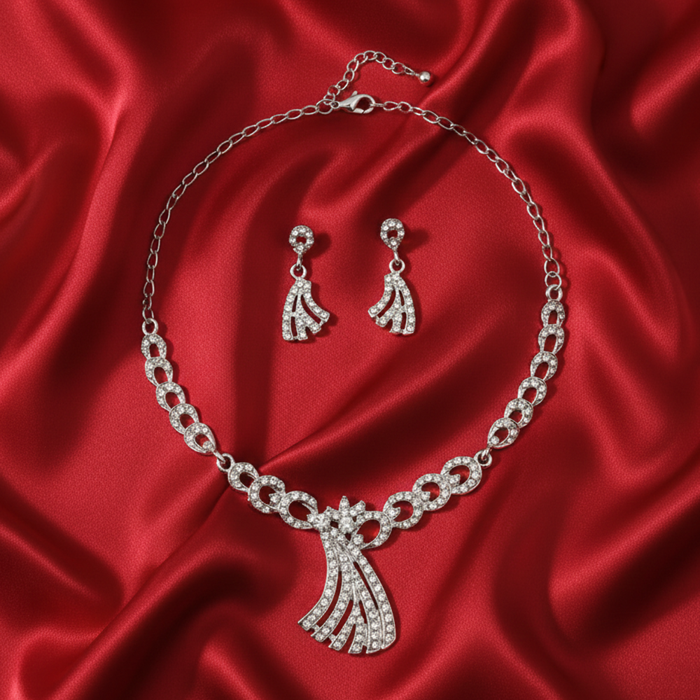 JewelMaze Shimmering Silver Plated Austrian Stone Set