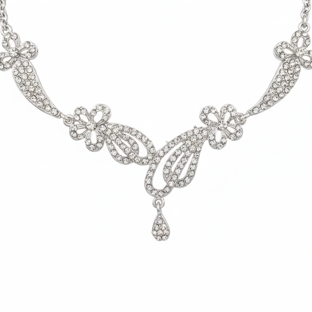 JewelMaze Premium Silver Finish Austrian Stone Jewellery Set