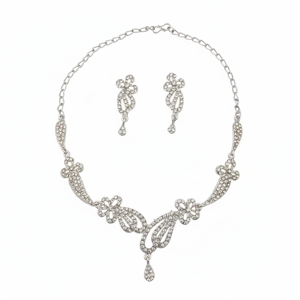 JewelMaze Premium Silver Finish Austrian Stone Jewellery Set