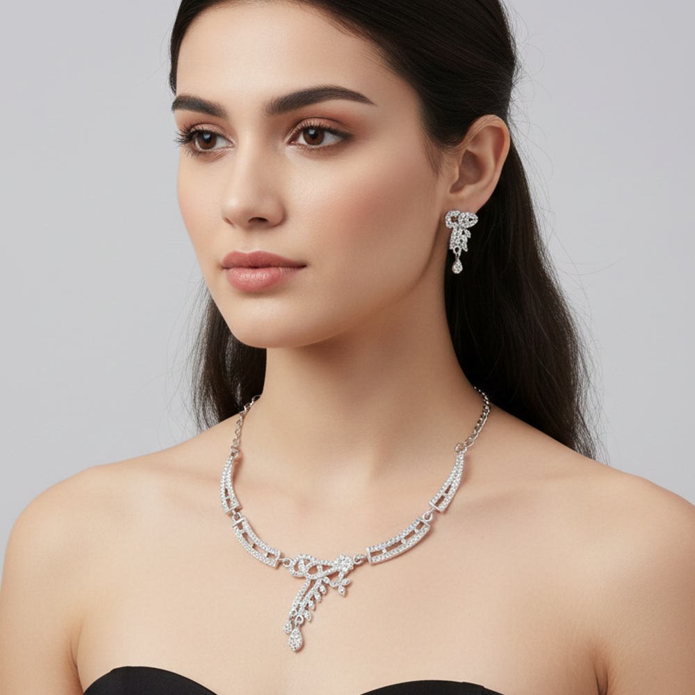 JewelMaze Shimmering Silver Plated Austrian Stone Set