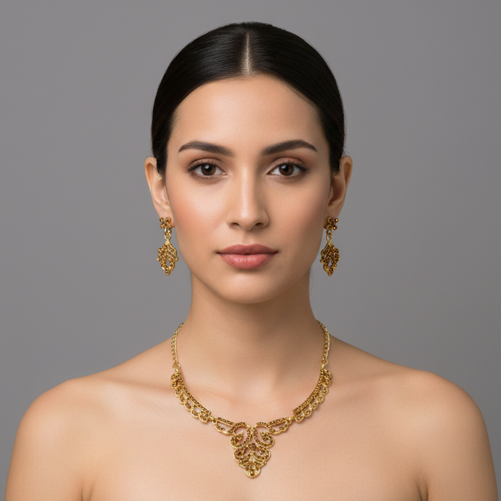 JewelMaze Classic Gold Plated Austrian Stone Necklace Set