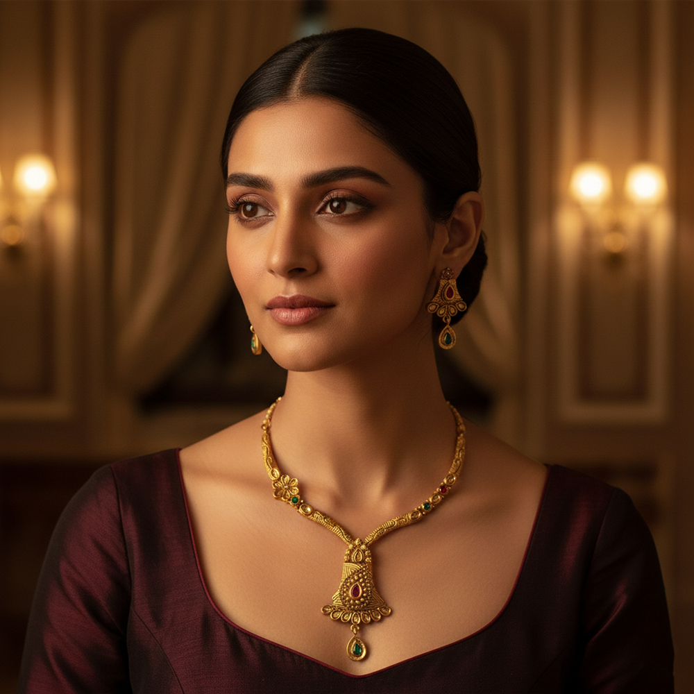 JewelMaze Designer Gold Plated Austrian Crystal Necklace Set