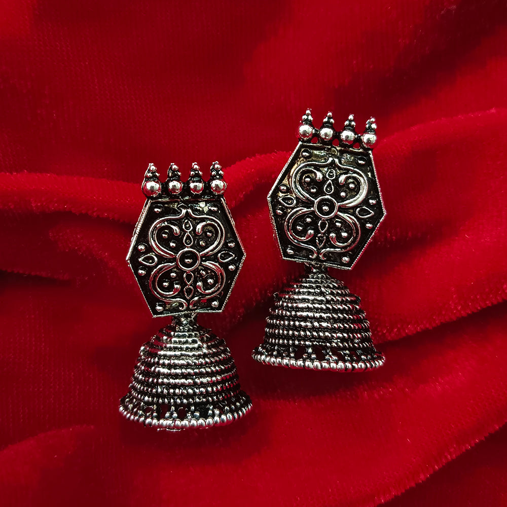 Jewelmaze Oxidised Plated Jhumki Earrings