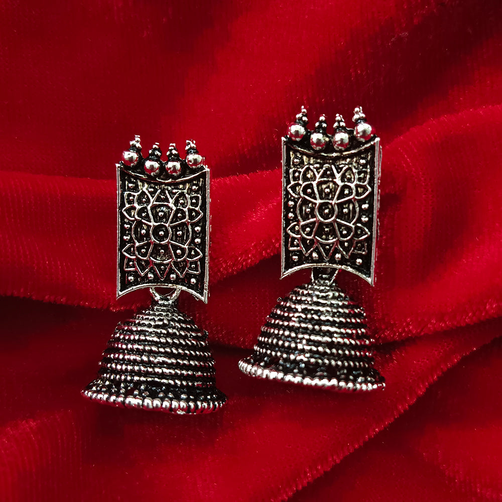 Jewelmaze Oxidised Plated Jhumki Earrings