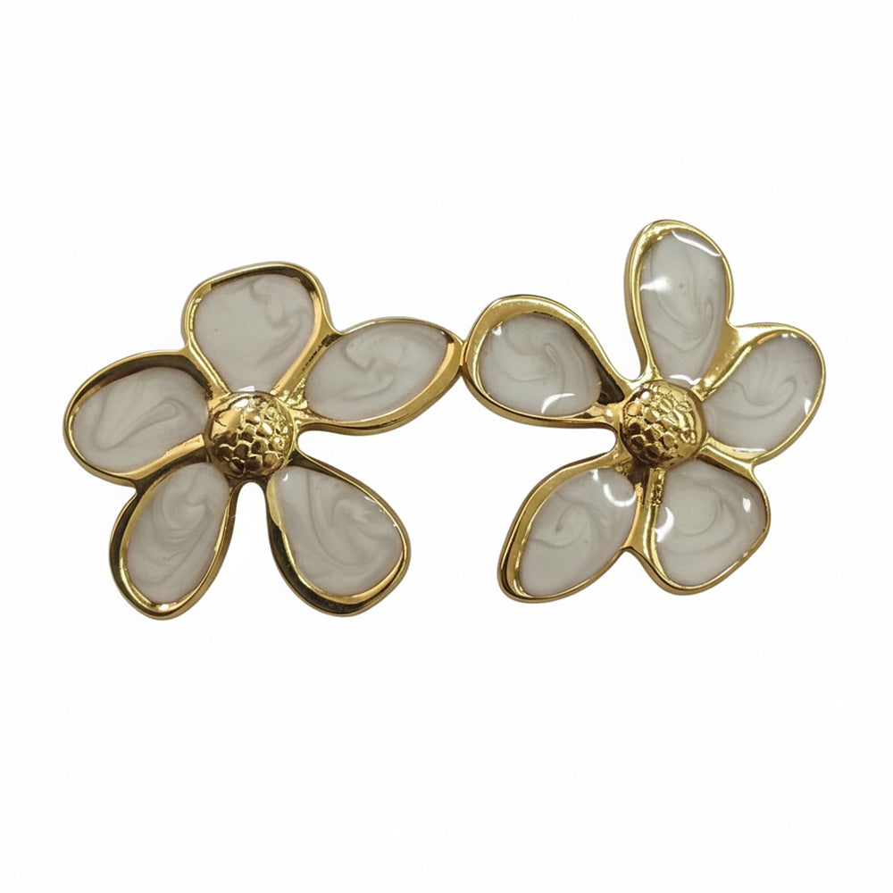 JewelMaze Demi Fine Anti Tarnish White Blossom Statement Studs