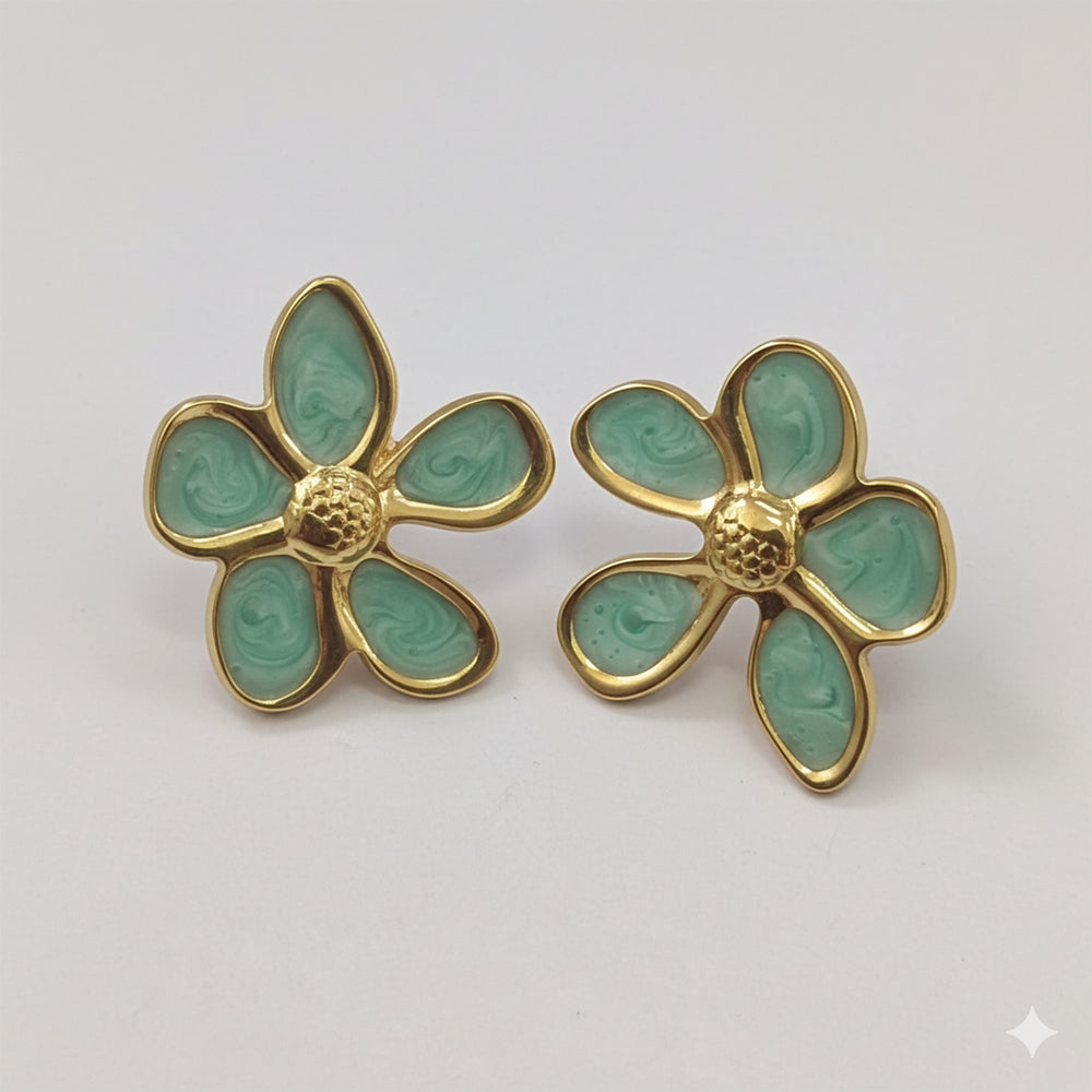 JewelMaze Demi Fine Anti Tarnish Green Blossom Statement Studs