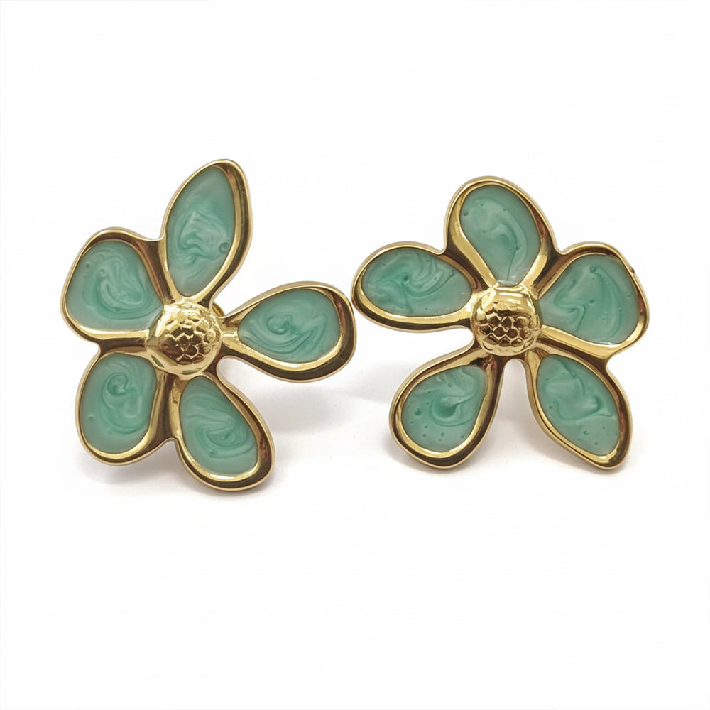 JewelMaze Demi Fine Anti Tarnish Green Blossom Statement Studs