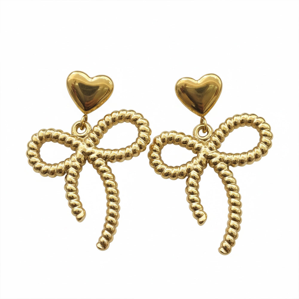 JewelMaze Demi Fine Anti Tarnish Heart & Bow Dangler Earrings