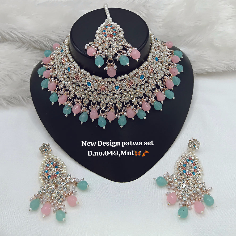 JewelMaze Austrian Stone Choker Necklace Set With Maang Tikka  - 11374792