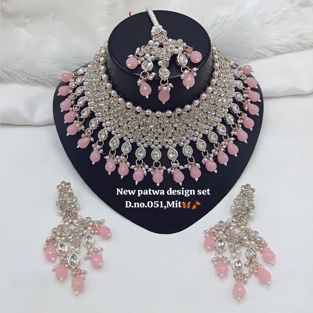 JewelMaze Austrian Stone Choker Necklace Set With Maang Tikka  - 11374794