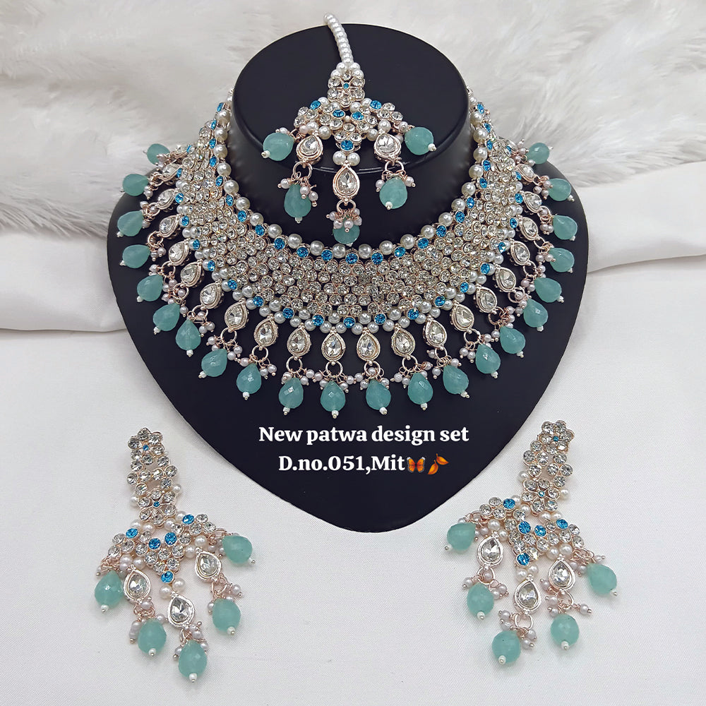 JewelMaze Austrian Stone Choker Necklace Set With Maang Tikka  - 11374794
