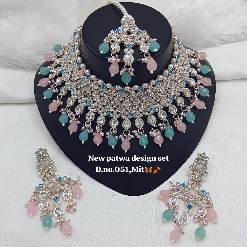 JewelMaze Austrian Stone Choker Necklace Set With Maang Tikka  - 11374794