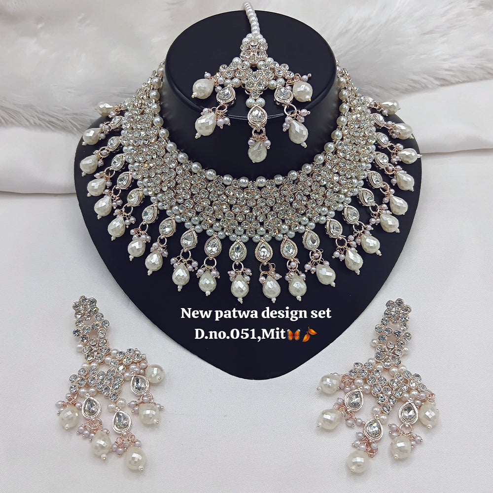 JewelMaze Austrian Stone Choker Necklace Set With Maang Tikka  - 11374794