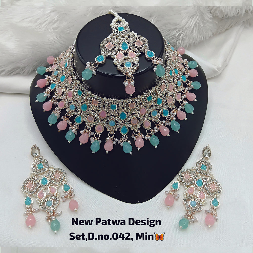 JewelMaze Austrian Stone Choker Necklace Set With Maang Tikka  - 11374795