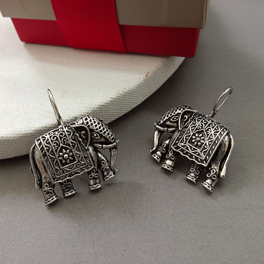 Jewelmaze Oxidised Plated Elephant motif Earrings