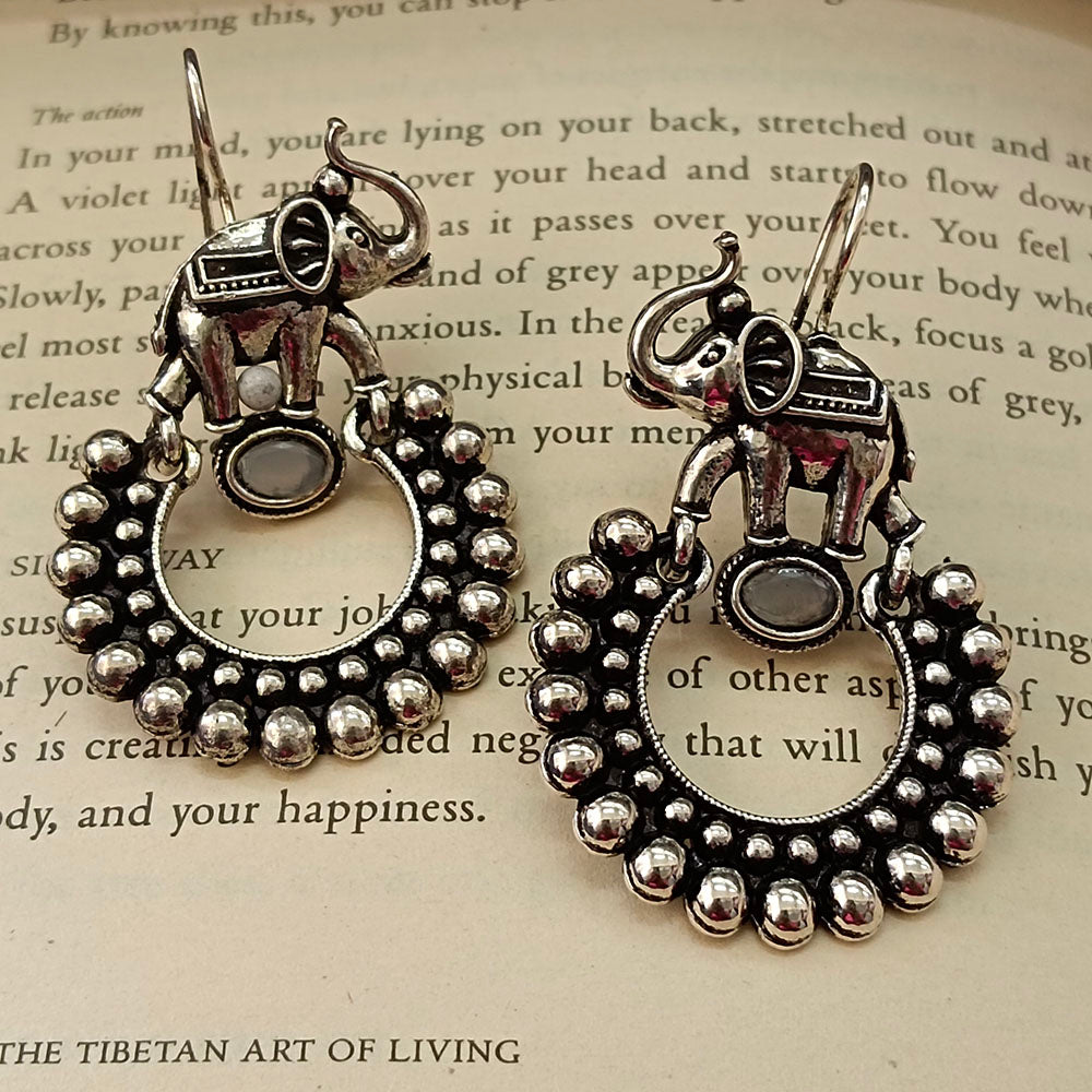 JewelMaze Oxidised Plated Elephant Dangler Earrings 