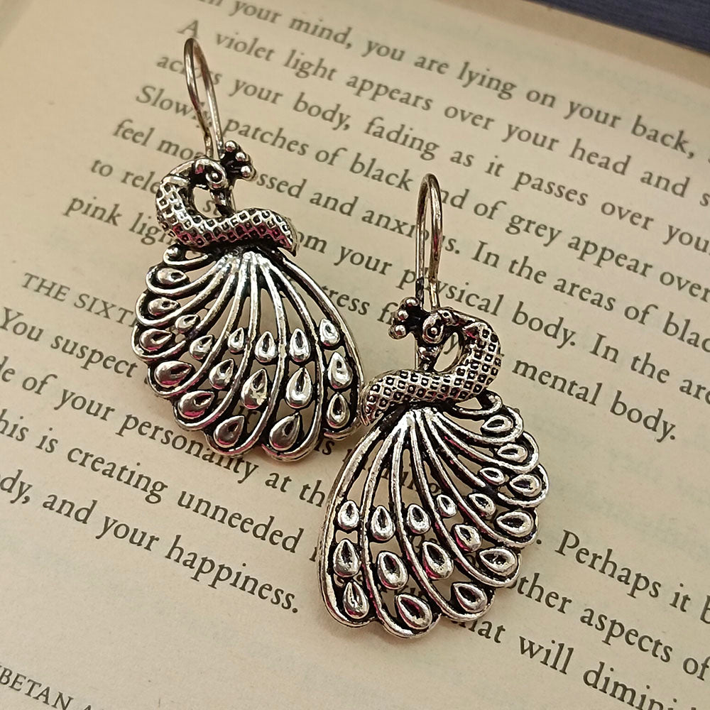 JewelMaze Oxidised Plated Peacock Dangler Earrings 