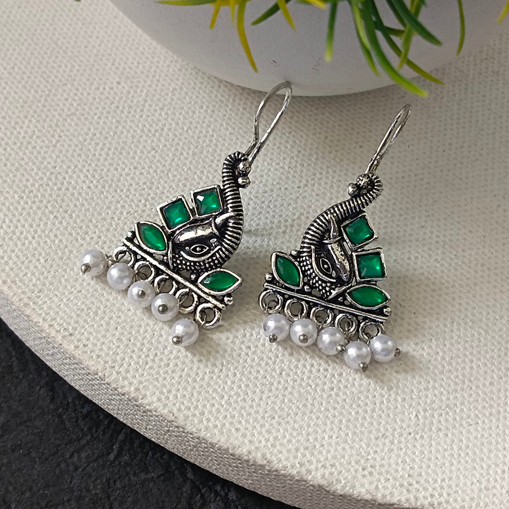 JewelMaze Oxidised Plated Peacock Style Earrings