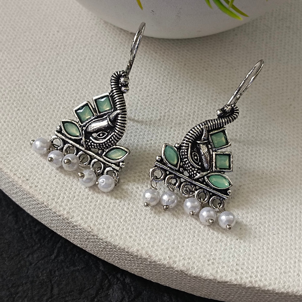 JewelMaze Oxidised Plated Peacock Style Earrings