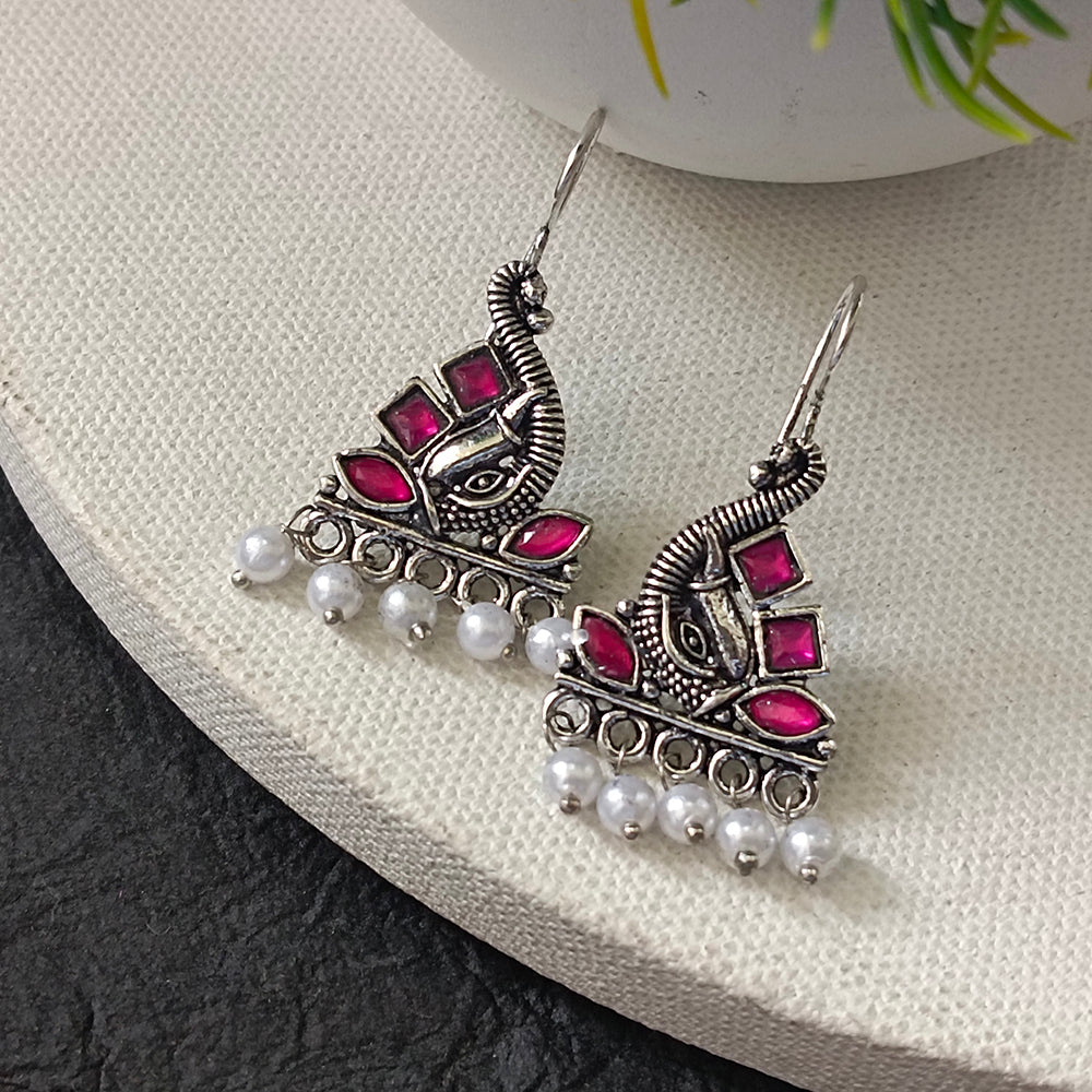 JewelMaze Oxidised Plated Peacock Style Earrings