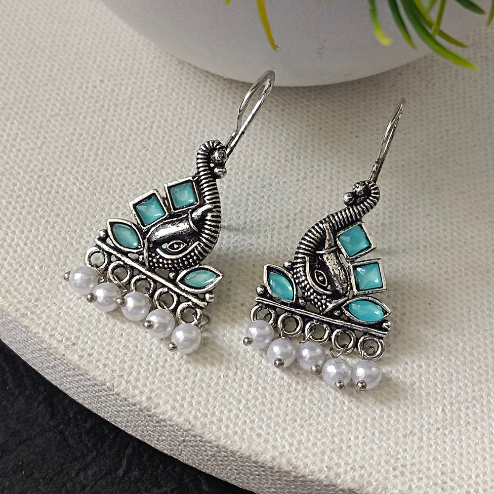 JewelMaze Oxidised Plated Peacock Style Earrings