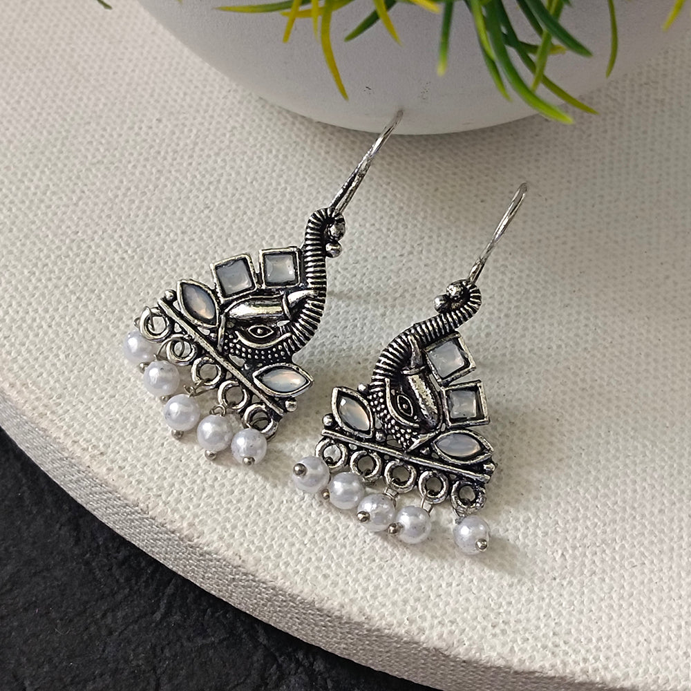 JewelMaze Oxidised Plated Peacock Style Earrings