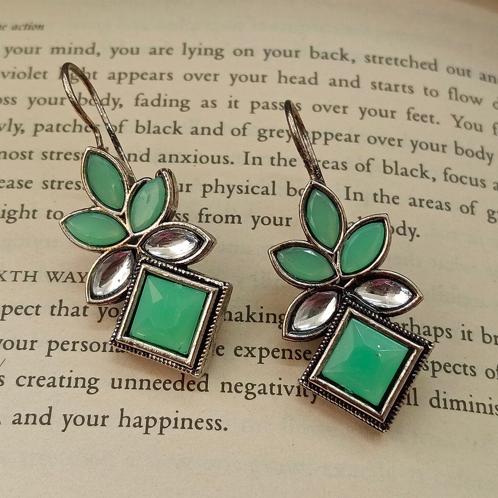 JewelMaze Oxidised Plated Leaf Dangler Earrings 