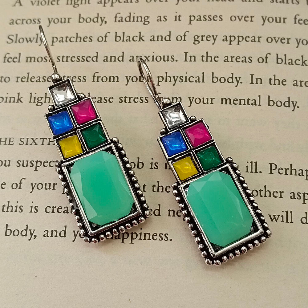 JewelMaze Oxidised Plated Square Dangler Earrings 