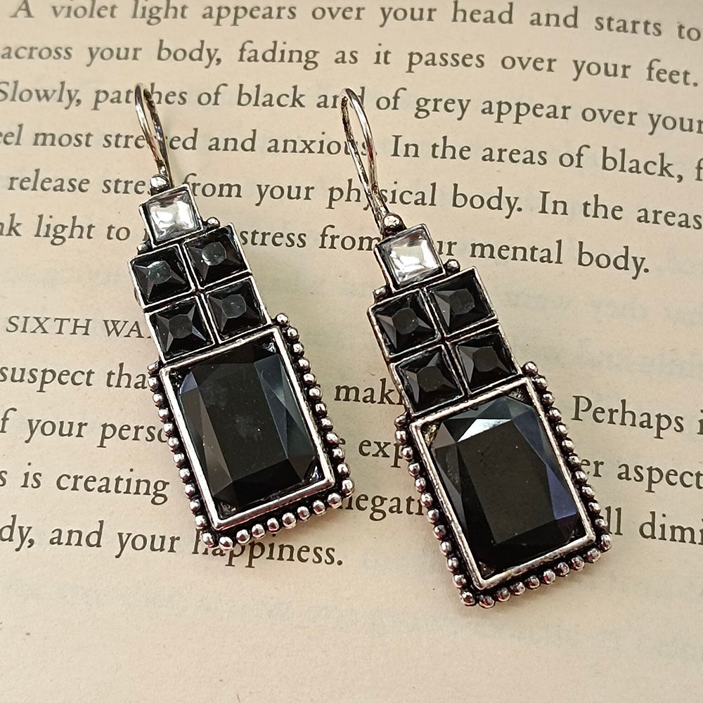 JewelMaze Oxidised Plated Square Dangler Earrings 