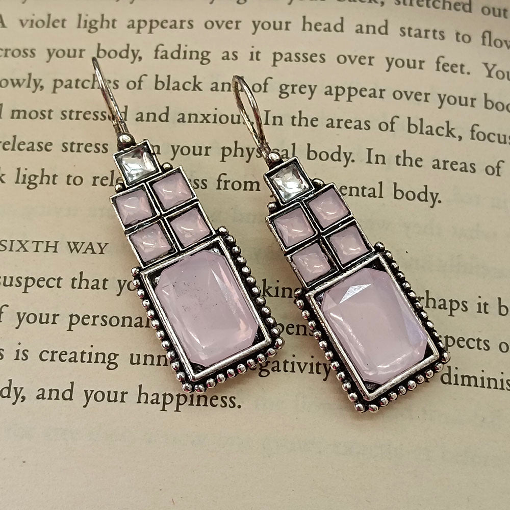 JewelMaze Oxidised Plated Square Dangler Earrings 