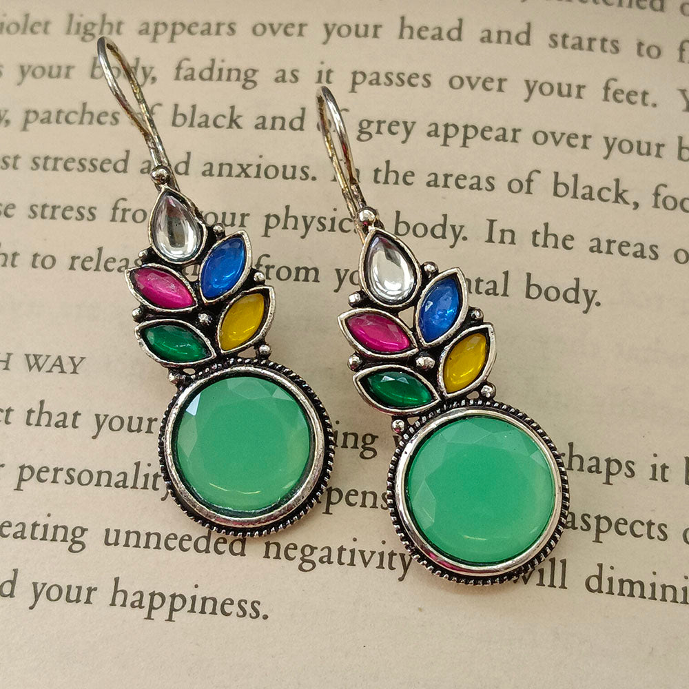 JewelMaze Oxidised Plated Leaf Dangler Earrings 