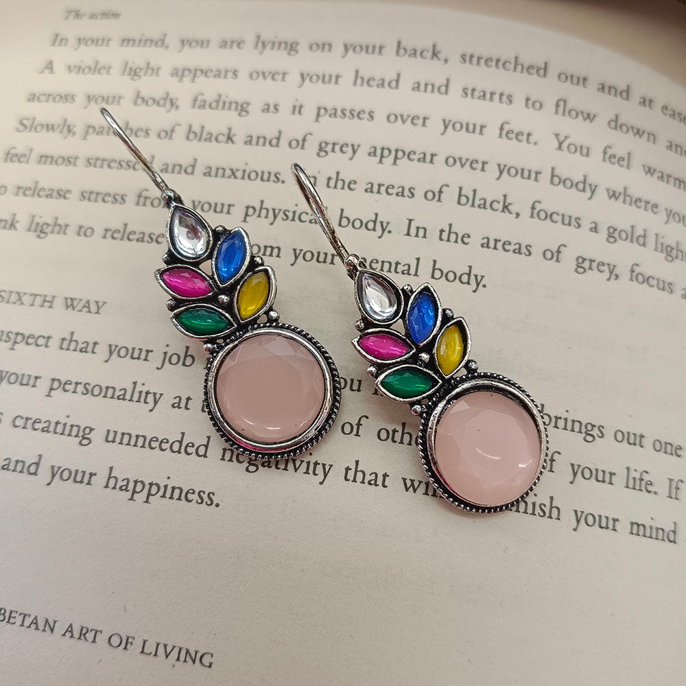 JewelMaze Oxidised Plated Leaf Dangler Earrings 