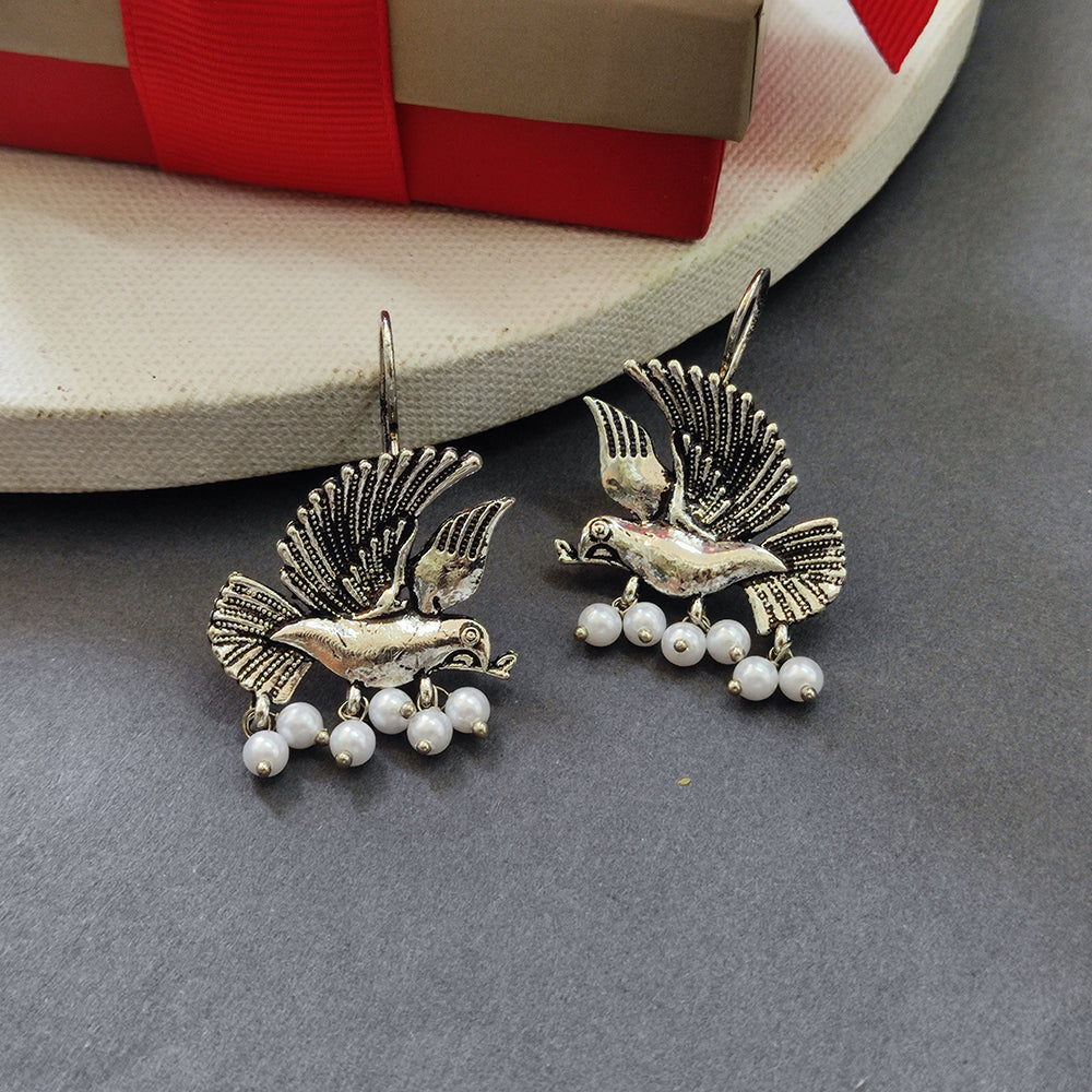 JewelMaze Oxidised Plated Bird Style Earrings