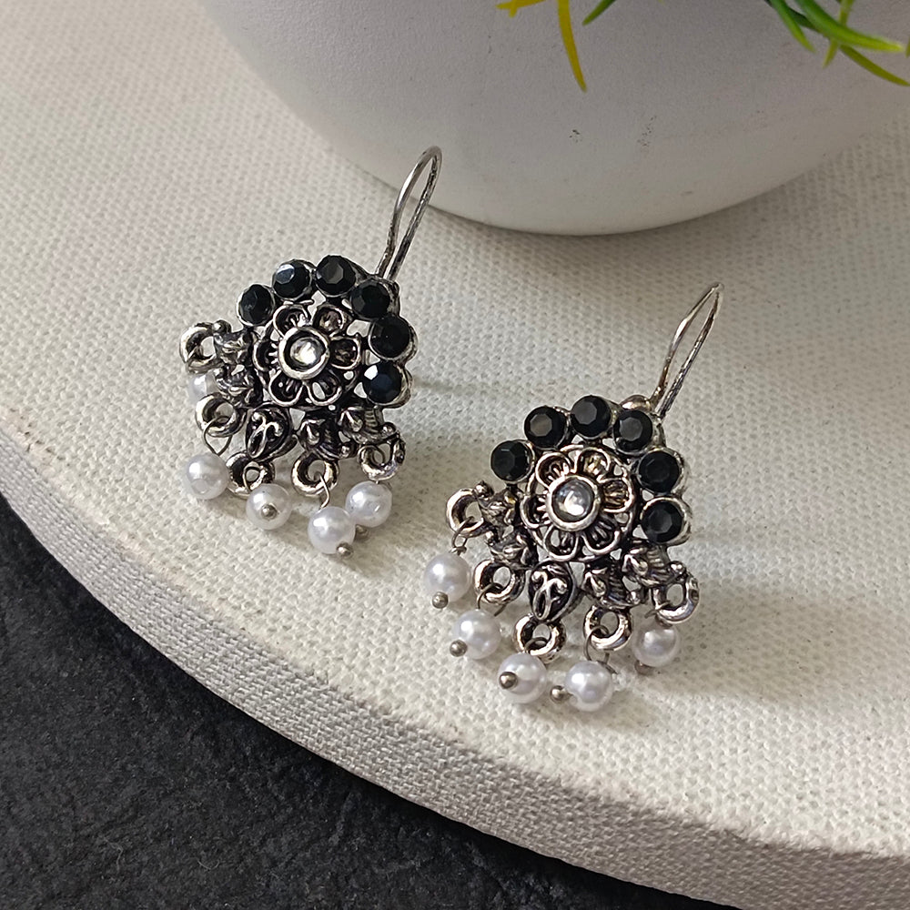 JewelMaze Oxidised Plated Floral Style Earrings