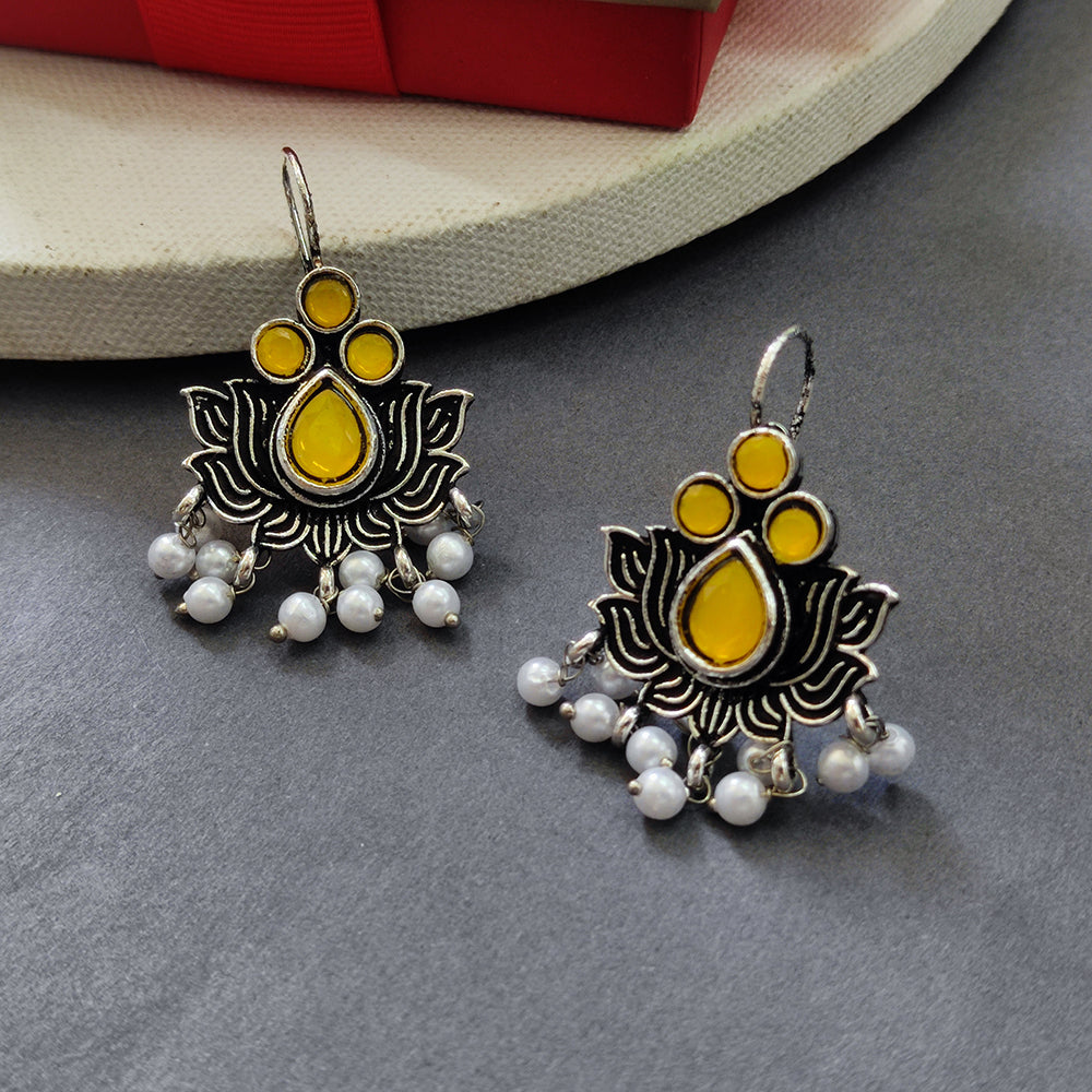 JewelMaze Oxidised Plated Lotus ShapeEarrings