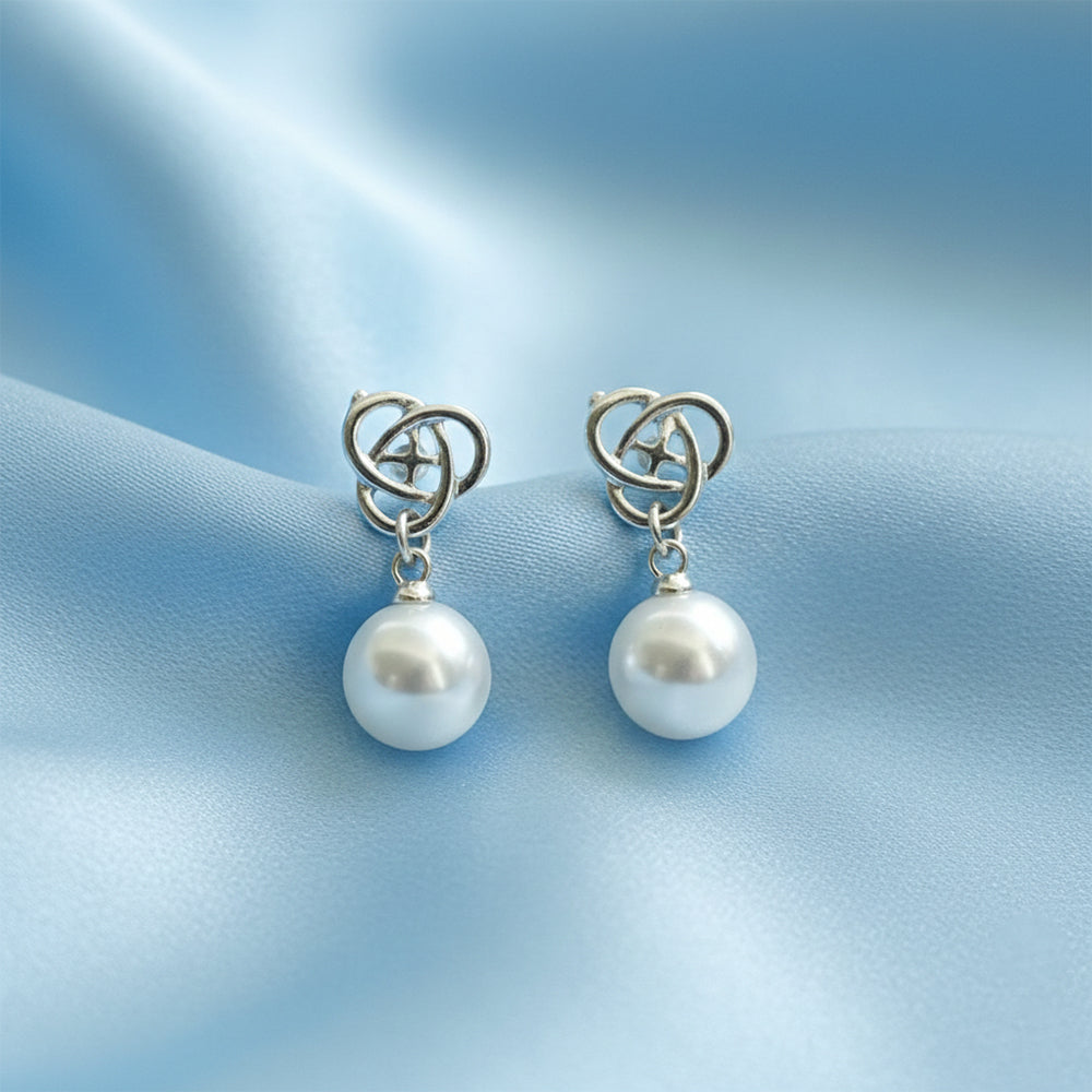 JewelMaze Set of 4 Gold And Silver Plated Pearl Drop Earrings Combo