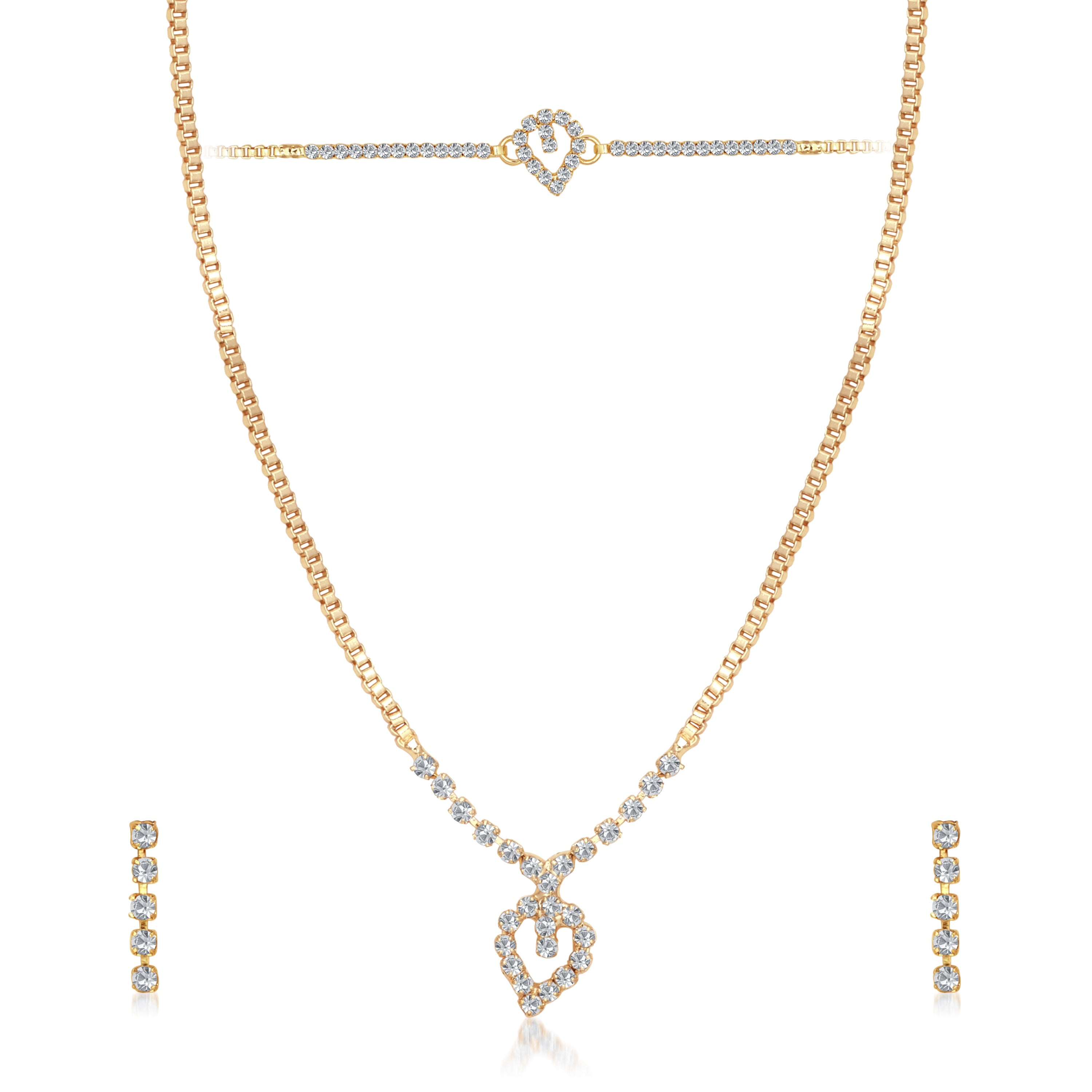 JewelMaze Austrian Stone Gold Plated Necklace Set With Bracelet