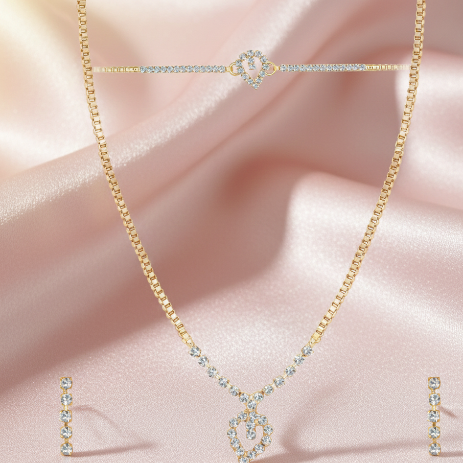 JewelMaze Austrian Stone Gold Plated Necklace Set With Bracelet