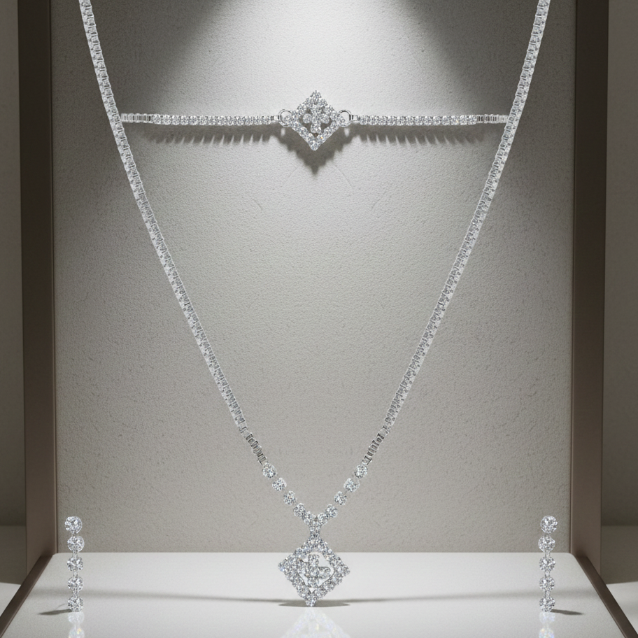 JewelMaze Silver Plated Necklace Set With Bracelet