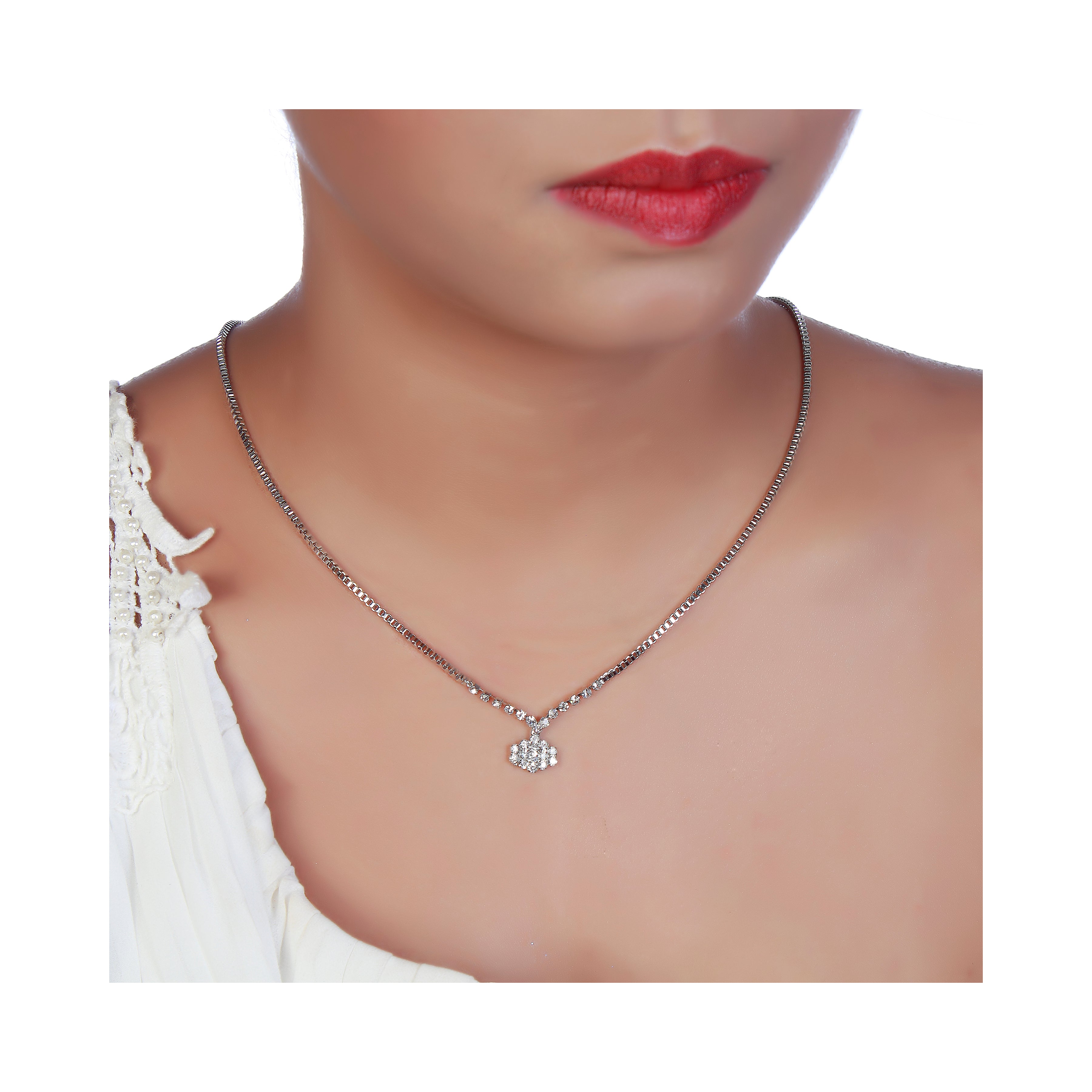 JewelMaze Austrian Stone Silver Plated Necklace Set With Bracelet