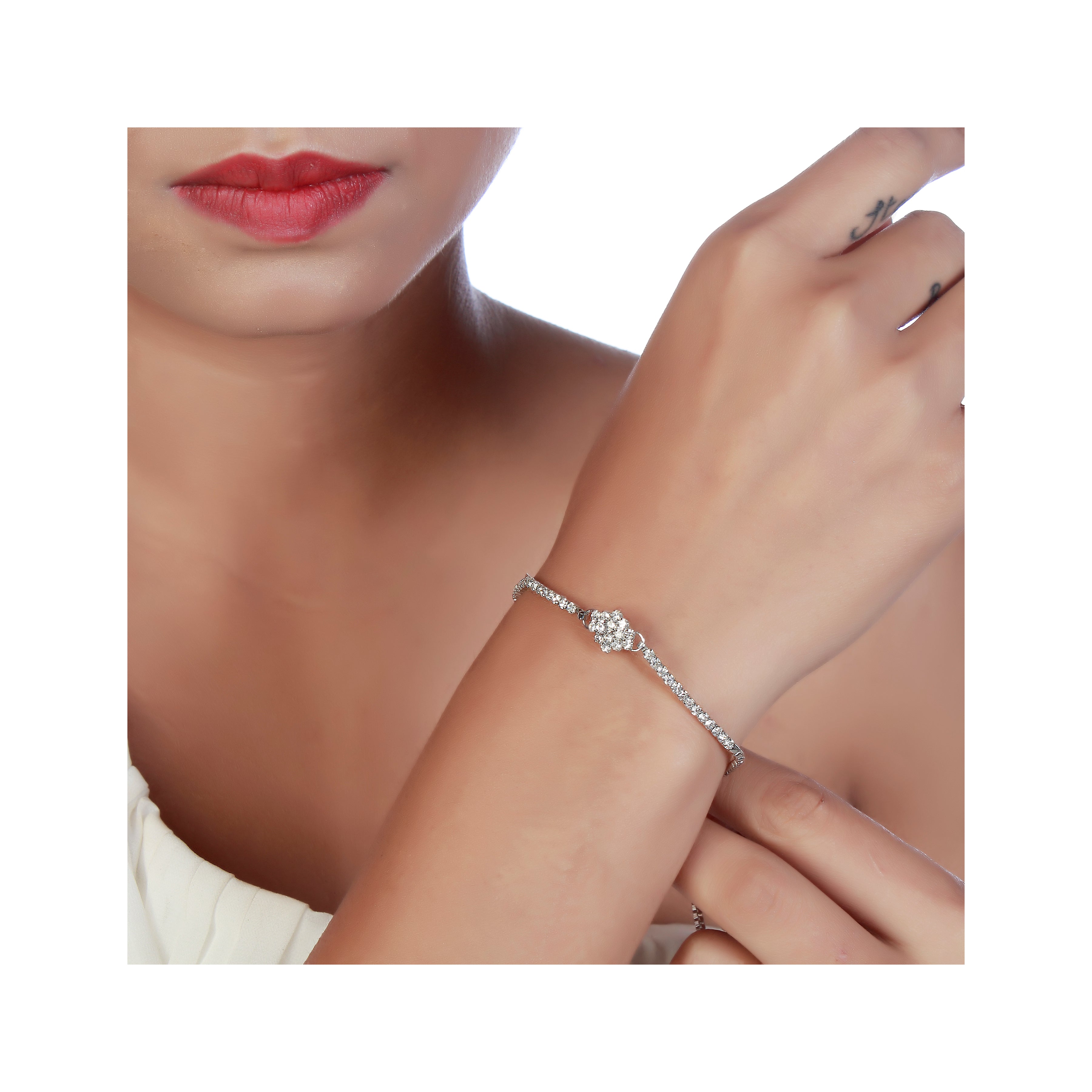 JewelMaze Austrian Stone Silver Plated Necklace Set With Bracelet