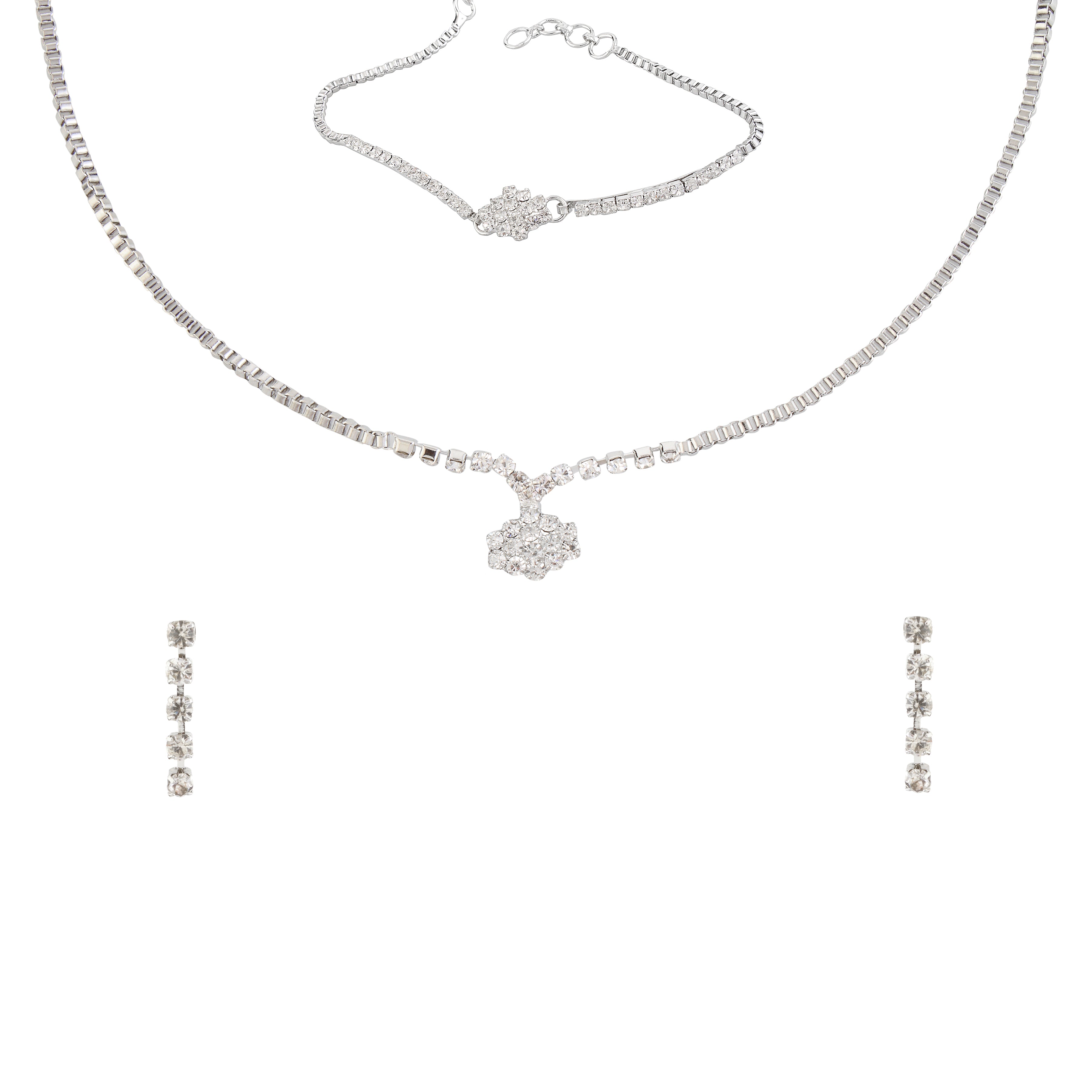 JewelMaze Austrian Stone Silver Plated Necklace Set With Bracelet