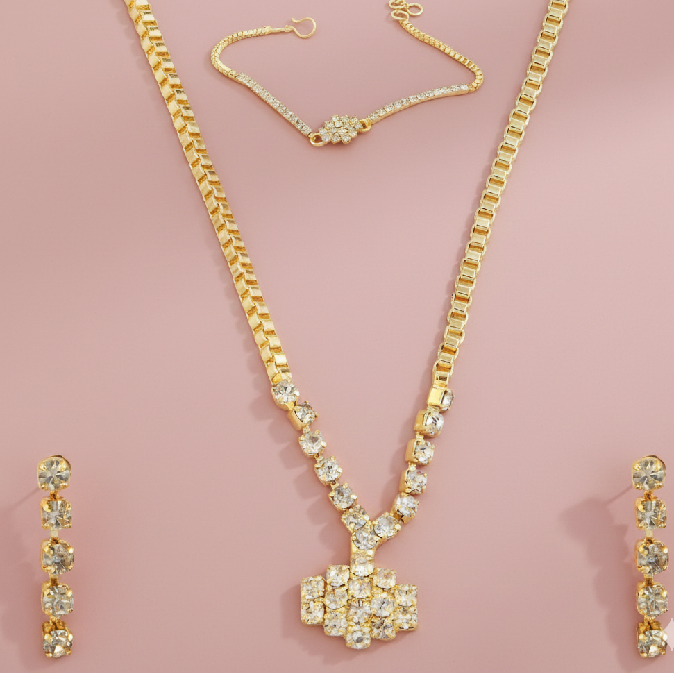 JewelMaze Gold Plated Stone Necklaces Set with Bracelet
