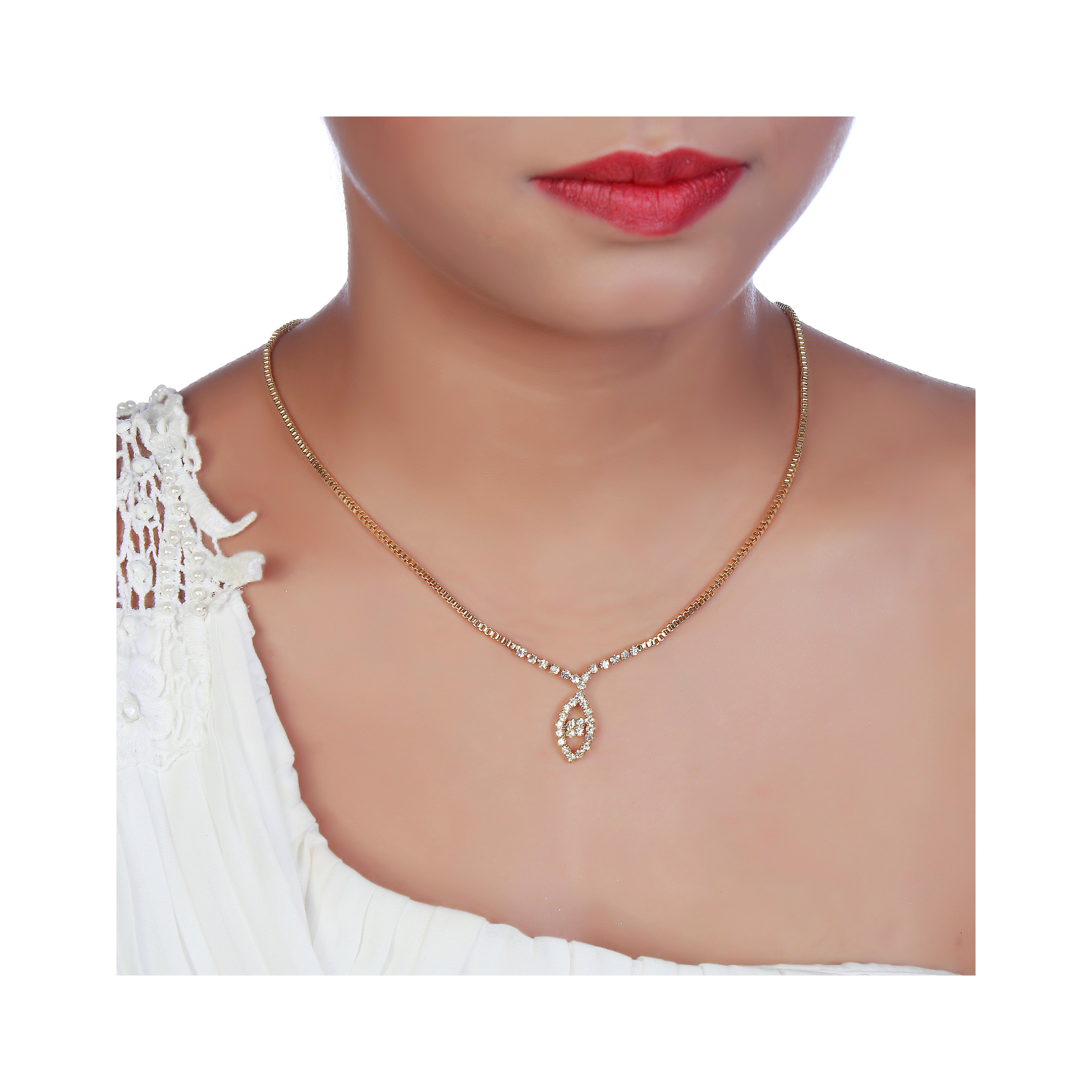 JewelMaze Gold Plated Necklace Set With Bracelet