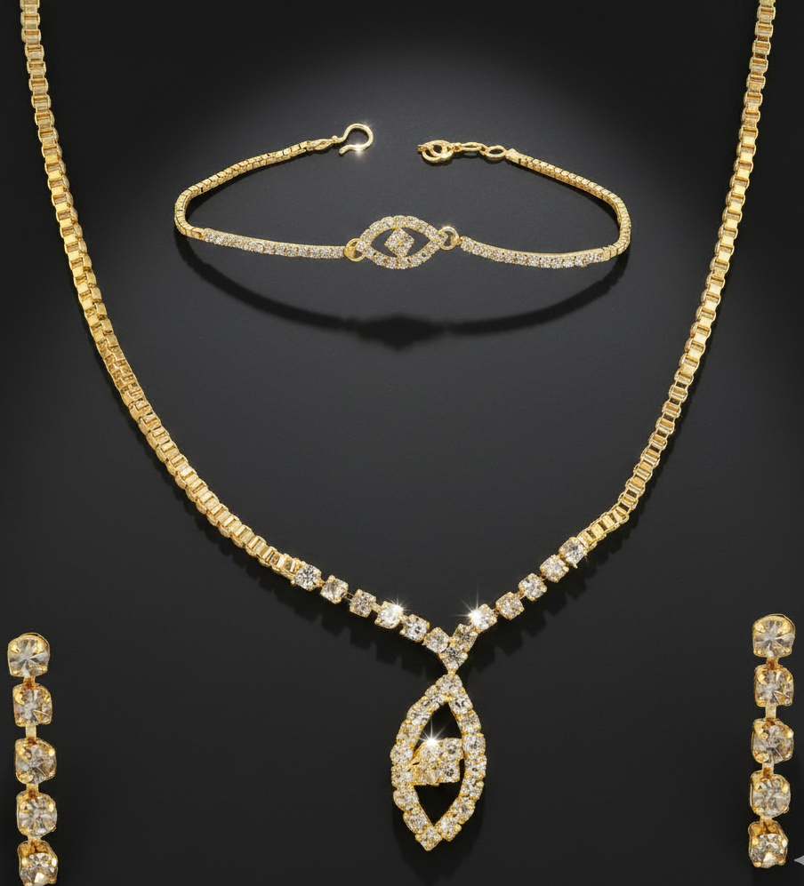 JewelMaze Gold Plated Necklace Set With Bracelet