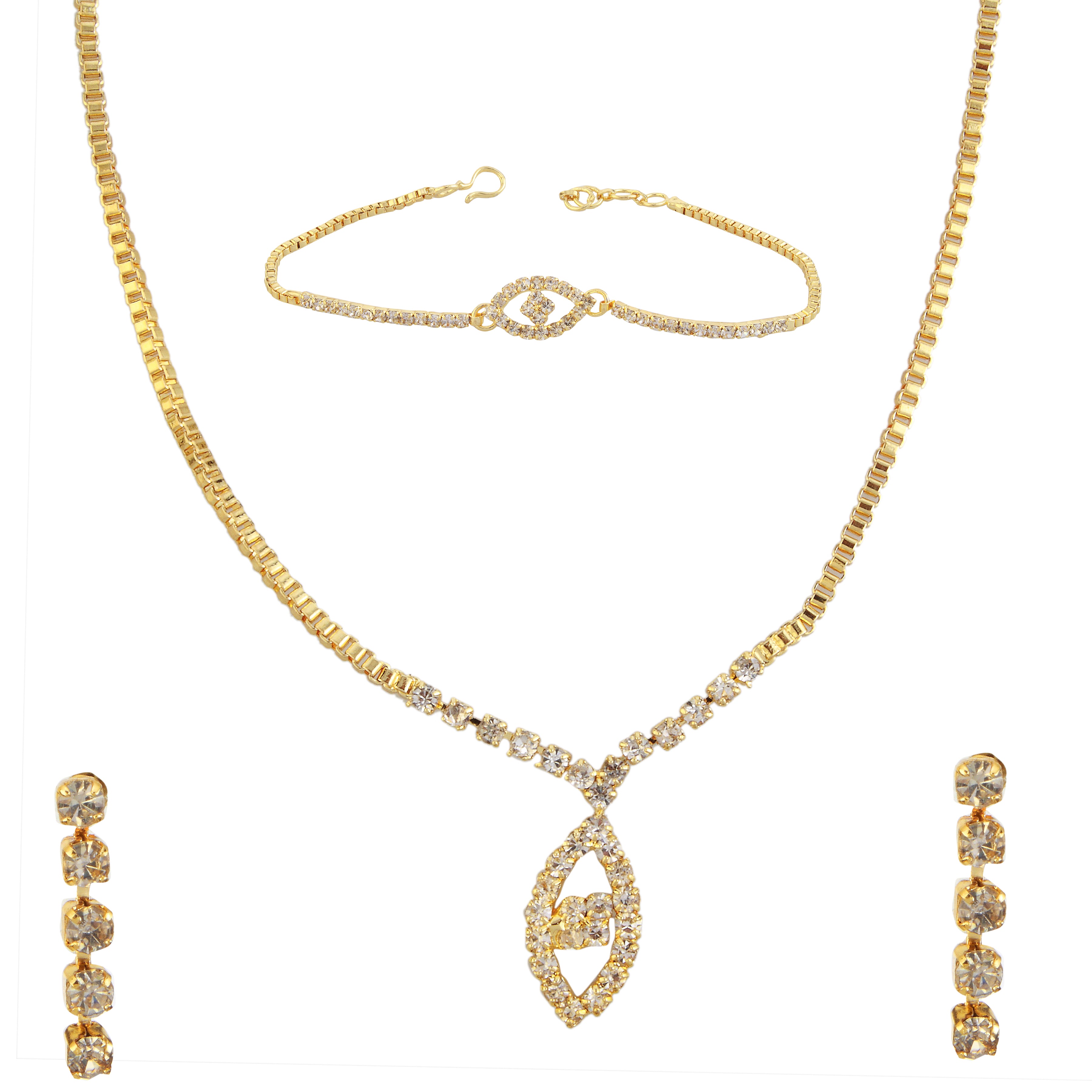 JewelMaze Gold Plated Necklace Set With Bracelet