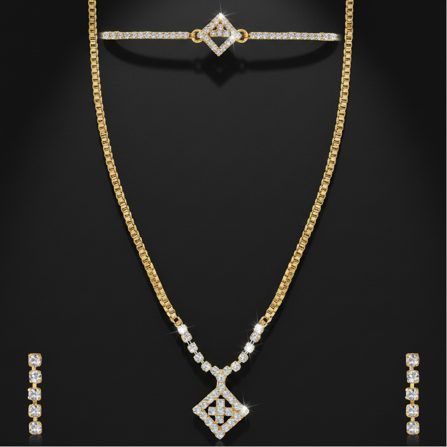 JewelMaze Stone Gold Plated Necklaces Set With Bracelet