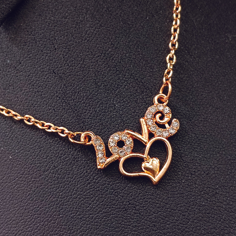 JewelMaze Rose Gold Plated Heart Love  Chain Pendant
