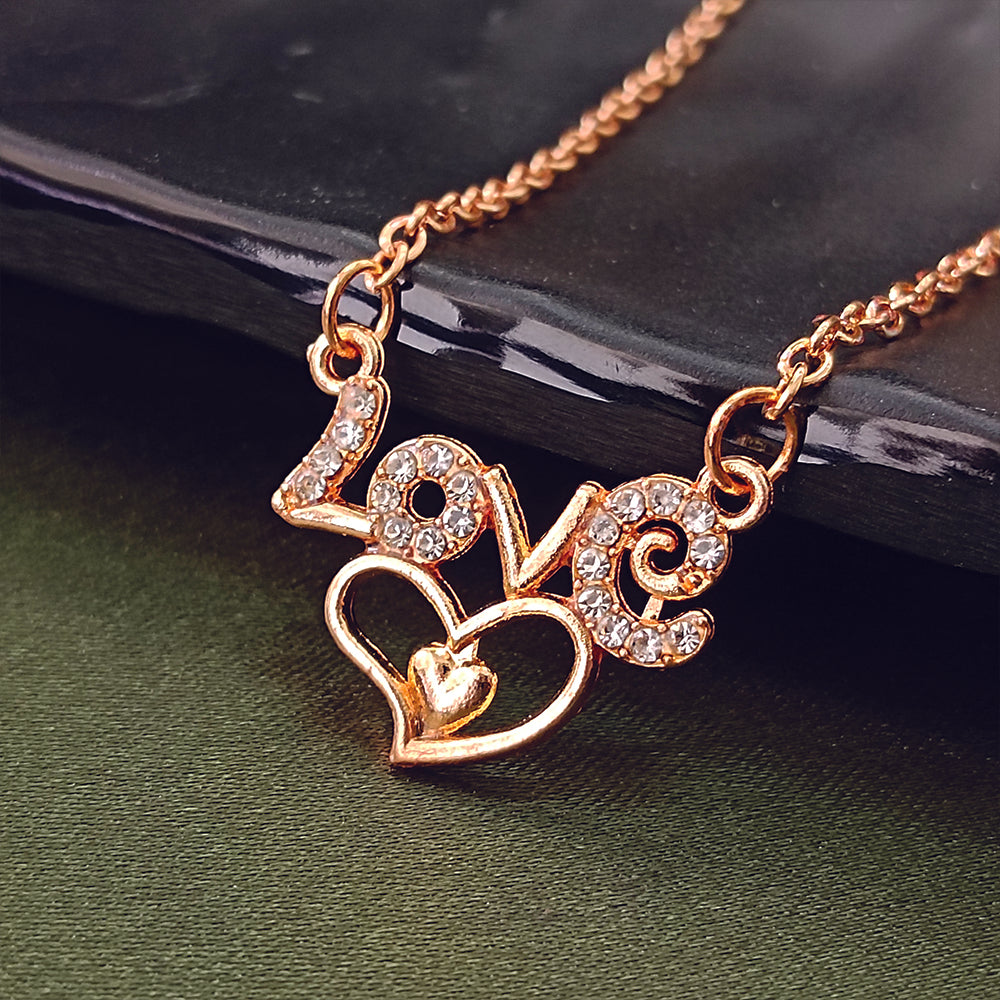 JewelMaze Rose Gold Plated Heart Love  Chain Pendant
