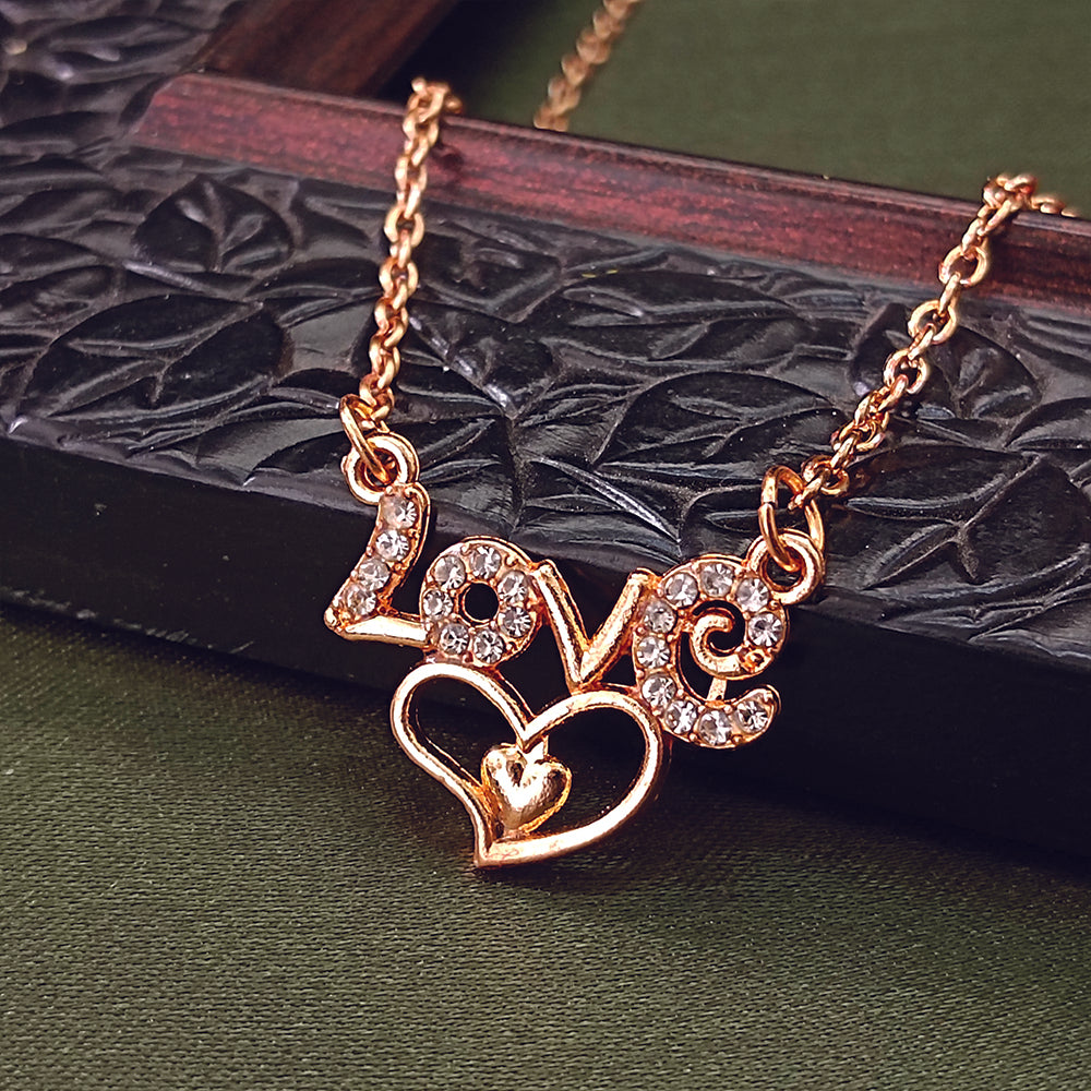 JewelMaze Rose Gold Plated Heart Love  Chain Pendant